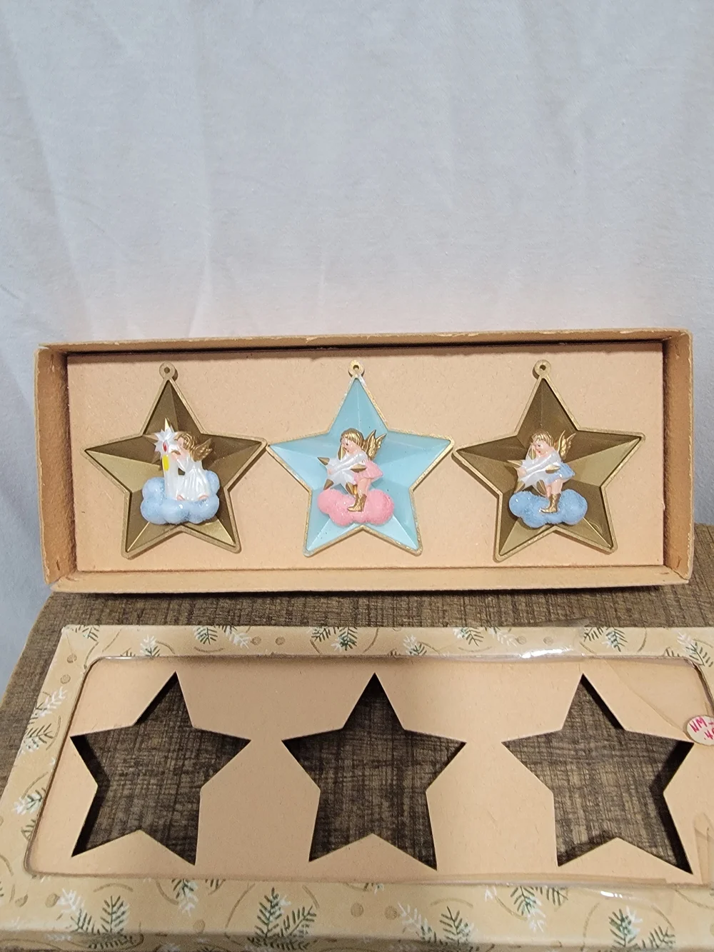 Vintage West Germany Moon & Stars Christmas Ornaments. 1940's-1950's